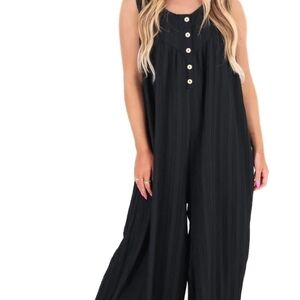 Umgee Black Button-Front Jumpsuit Oversize fit